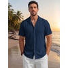 image:imageTACVASEN Mens Casual Button Down Shirts Short Sleeve Cuban Collar Textured Shirt Summer Beach Dress ShirtNavy