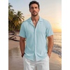 image:imageTACVASEN Mens Casual Button Down Shirts Short Sleeve Cuban Collar Textured Shirt Summer Beach Dress ShirtSkyblue