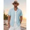 image:imageTACVASEN Mens Casual Button Down Shirts Short Sleeve Cuban Collar Textured Shirt Summer Beach Dress ShirtSkyblue