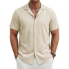 image:imageTACVASEN Mens Casual Button Down Shirts Short Sleeve Cuban Collar Textured Shirt Summer Beach Dress ShirtBeigewhite