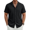 image:imageTACVASEN Mens Casual Button Down Shirts Short Sleeve Cuban Collar Textured Shirt Summer Beach Dress ShirtBlack