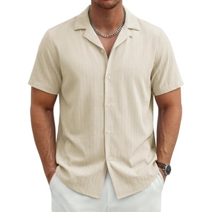 image:imageTACVASEN Mens Casual Button Down Shirts Short Sleeve Cuban Collar Textured Shirt Summer Beach Dress ShirtBeigewhite