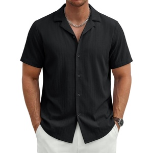 image:imageTACVASEN Mens Casual Button Down Shirts Short Sleeve Cuban Collar Textured Shirt Summer Beach Dress ShirtBlack