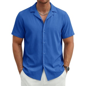 image:imageTACVASEN Mens Casual Button Down Shirts Short Sleeve Cuban Collar Textured Shirt Summer Beach Dress ShirtColorblue