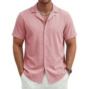 image:imageTACVASEN Mens Casual Button Down Shirts Short Sleeve Cuban Collar Textured Shirt Summer Beach Dress ShirtGraypink