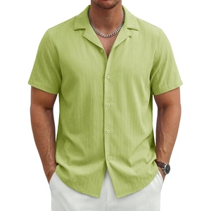 image:imageTACVASEN Mens Casual Button Down Shirts Short Sleeve Cuban Collar Textured Shirt Summer Beach Dress ShirtGreen