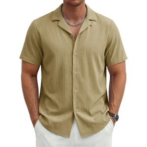 image:imageTACVASEN Mens Casual Button Down Shirts Short Sleeve Cuban Collar Textured Shirt Summer Beach Dress ShirtKhaki