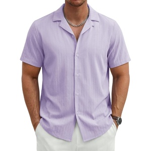 image:imageTACVASEN Mens Casual Button Down Shirts Short Sleeve Cuban Collar Textured Shirt Summer Beach Dress ShirtLtpurple