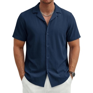 image:imageTACVASEN Mens Casual Button Down Shirts Short Sleeve Cuban Collar Textured Shirt Summer Beach Dress ShirtNavy