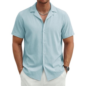 image:imageTACVASEN Mens Casual Button Down Shirts Short Sleeve Cuban Collar Textured Shirt Summer Beach Dress ShirtSkyblue