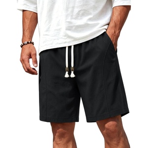 image:imageTACVASEN Mens Cotton Casual Shorts 7 Inch Inseam for Summer Beach Vacation  deep pocketselastic waistvintage drawstringlinen like texturelightweight and soft cottoncasual fit for summer beachBlack