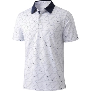 image:imageTACVASEN Mens Golf Shirts Short Sleeve Dry Fit Polo Shirt Performance Print Patterns Collared Casual Shirt for Men AthleticGeometry Black White