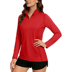 image:imageTACVASEN Womens Quarter Zip Pullover Golf Shirts UPF 50 Long Sleeve Sun Shirts UV Protection Workout Tops05 Tomato Red