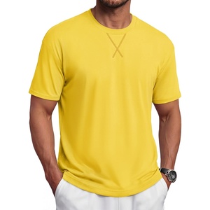 image:imageTACVASEN Mens Cotton TShirts Short Sleeve Crew Neck Soft Comfort Basic  Casual plain loose fitxstitch designlightweight textured fabricdaily outfitsports and beach vacations08 Yellow