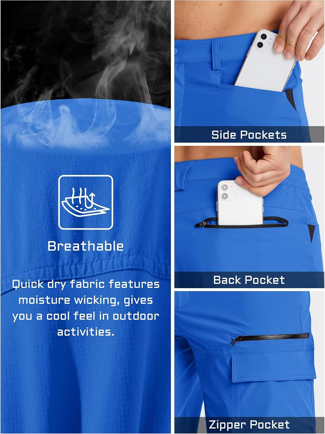image:imageTACVASEN Mens Summer Outdoor Shorts Quick Dry Water Resistant Cargo Casual Golf Work Hiking Shorts NO BeltColor Blue