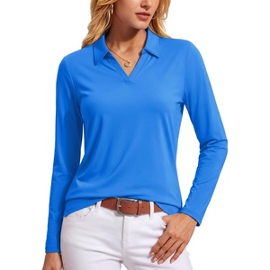 image:imageTACVASEN Womens Polo Shirts Long Sleeves Golf Tops V Neck Collared Shirt  Quick Dry Lightweight UPF 50 Sun Protection Breathable Active Tennis Business Work Daily WearAzure