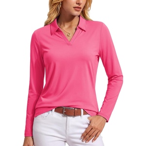 image:imageTACVASEN Womens Polo Shirts Long Sleeves Golf Tops V Neck Collared Shirt  Quick Dry Lightweight UPF 50 Sun Protection Breathable Active Tennis Business Work Daily Wear05rosered