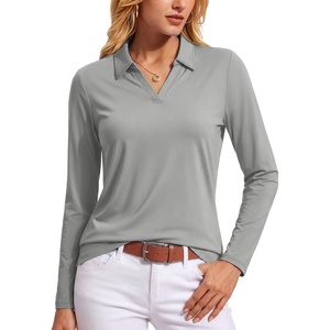 image:imageTACVASEN Womens Polo Shirts Long Sleeves Golf Tops V Neck Collared Shirt  Quick Dry Lightweight UPF 50 Sun Protection Breathable Active Tennis Business Work Daily WearLgrey