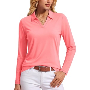 image:imageTACVASEN Womens Polo Shirts Long Sleeves Golf Tops V Neck Collared Shirt  Quick Dry Lightweight UPF 50 Sun Protection Breathable Active Tennis Business Work Daily WearPink