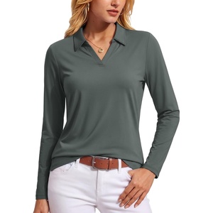 image:imageTACVASEN Womens Polo Shirts Long Sleeves Golf Tops V Neck Collared Shirt  Quick Dry Lightweight UPF 50 Sun Protection Breathable Active Tennis Business Work Daily WearDark Grey
