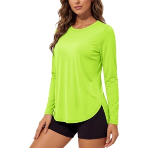 image:imageTACVASEN Womens Sun Shirts UPF 50 Long Sleeve Quick Dry Hiking Tops  Polyester Lightweight Breathable Shirt for Workout Fishing Running Golf Outdoor Active Sports SummerFluorescent Green