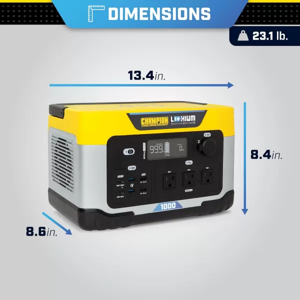 imageChampion Power Equipment 201260 998Wh Power Station 20001000Watt Portable LithiumIon Battery Solar Generator998 Wh