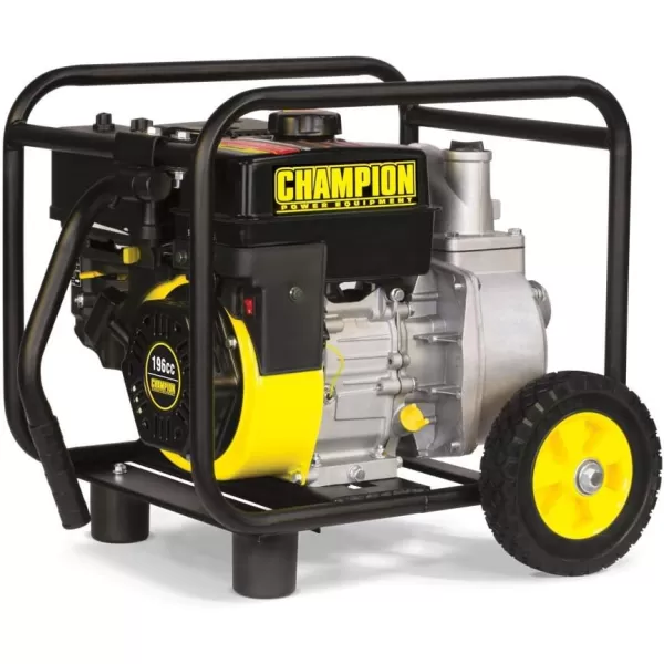 imageChampion Power Equipment 2Inch GasPowered SemiTrash Water Transfer Pump with Hose and Wheel Kit2 Semi Trash  196cc Engine  09 Gal