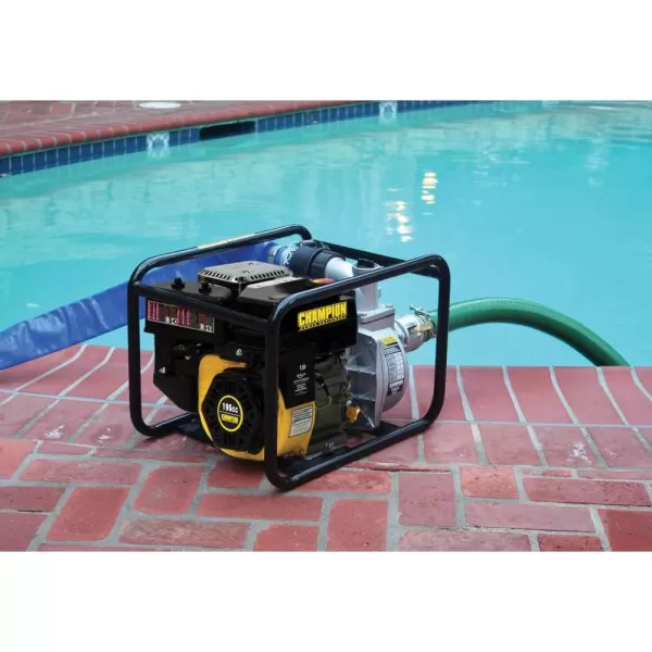 imageChampion Power Equipment 2Inch GasPowered SemiTrash Water Transfer Pump with Hose and Wheel Kit2 Semi Trash  196cc Engine  09 Gal