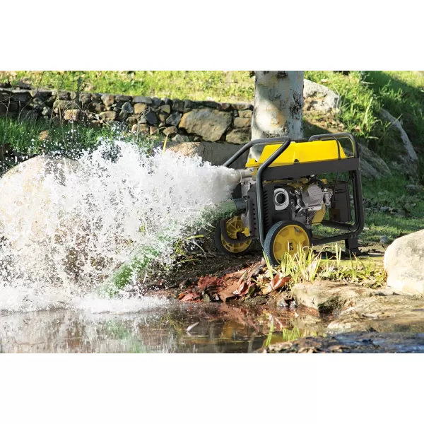 imageChampion Power Equipment 2Inch GasPowered SemiTrash Water Transfer Pump with Hose and Wheel Kit2 Semi Trash  212cc Engine  3 Gal