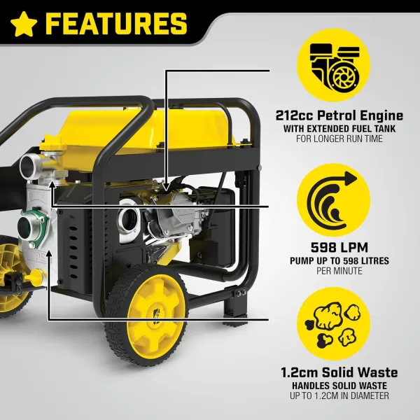 imageChampion Power Equipment 2Inch GasPowered SemiTrash Water Transfer Pump with Hose and Wheel Kit2 Semi Trash  212cc Engine  3 Gal