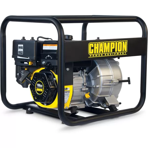 imageChampion Power Equipment 2Inch GasPowered SemiTrash Water Transfer Pump with Hose and Wheel Kit3 Semi Trash  196cc Engine  09 Gal