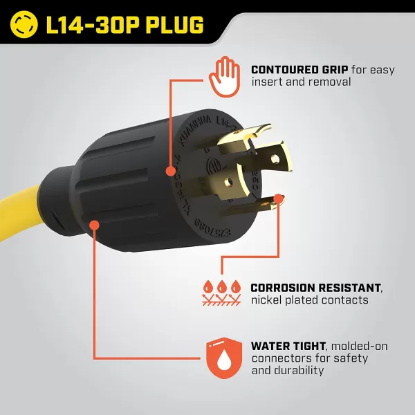 imageChampion 3Foot 30Amp 125250Volt Generator YAdapter L1430P to two 520R