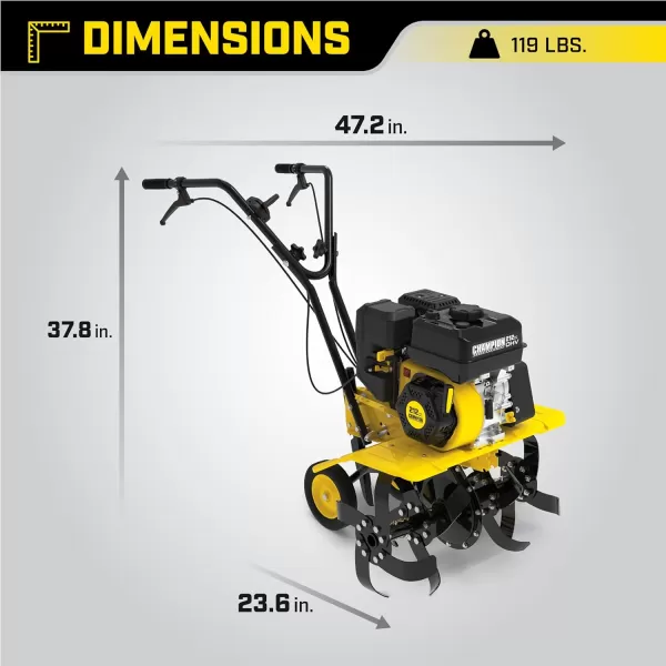 imageChampion Power Equipment 43cc 2Stroke Portable Gas Garden Tiller Cultivator Adjustable Depth22  Front Tine  212cc Engine