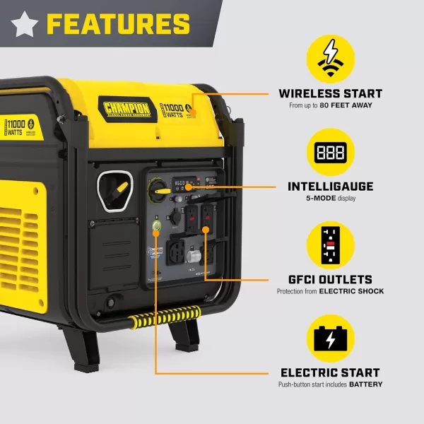 imageChampion Power Equipment 11000Watt Wireless Remote Start Home Backup Portable Inverter Generator with Quiet Technology and CO Shield11 000Watt  Gas  EZ Remote Start  CO