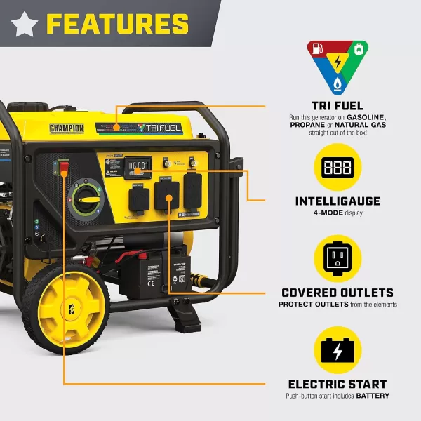 imageChampion Power Equipment 15000Watt Electric Start Tri Fuel Home Backup Portable Generator with CO Shield50004000Watt  TriFuel  Electric Start  CO