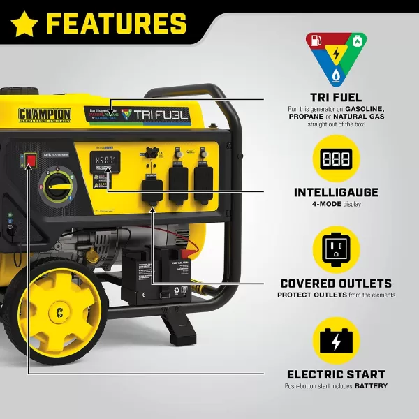 imageChampion Power Equipment 15000Watt Electric Start Tri Fuel Home Backup Portable Generator with CO Shield81256500Watt  TriFuel  Electric Start  CO