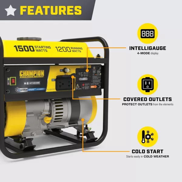 imageChampion Power Equipment 1500Watt Portable Generator with CO Shield15001200Watt  Gas  CO