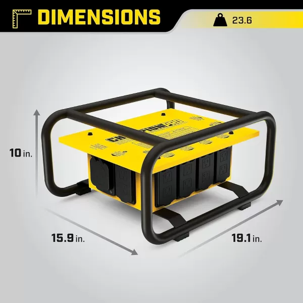 imageChampion Power Equipment 201174 Pro Grade OSHA Compliant Power Distribution Box 50Amp Twist Lock Inlet Six 120V GFCI Duplexes One 120240V 30A Locking Outlet 30A and 50A RV Adapters