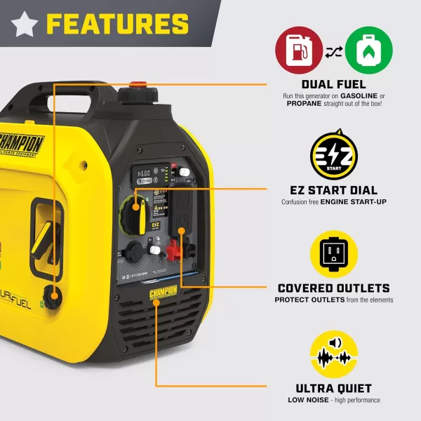 imageChampion Power Equipment 2500Watt Ultralight Portable Inverter Generator with Quiet Technology and CO Shield2500Watt  Dual Fuel  CO