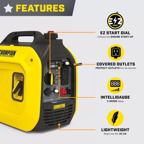 imageChampion Power Equipment 2500Watt Ultralight Portable Inverter Generator with Quiet Technology and CO Shield2500Watt  Gas  CO