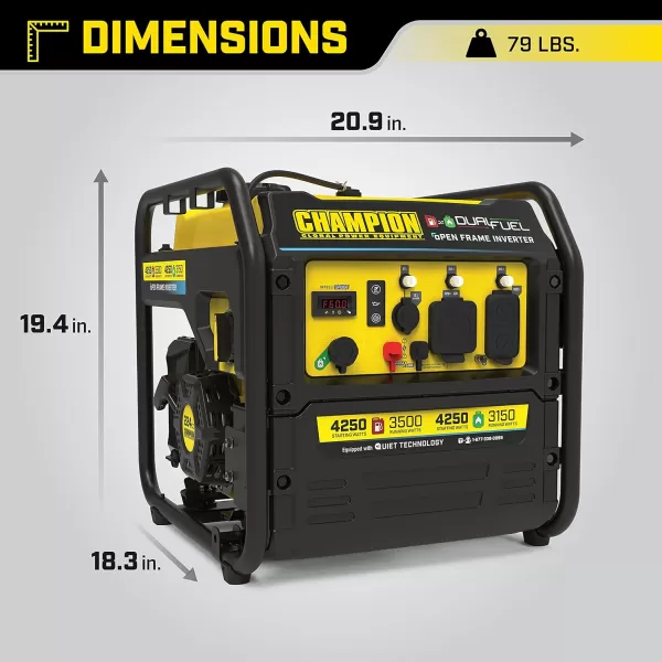 imageChampion Power Equipment 4250Watt Dual Fuel RV Ready Portable Open Frame Inverter Generator with Quiet Technology4250Watt  Dual Fuel