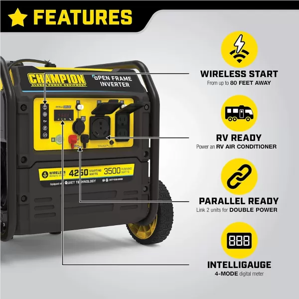 imageChampion Power Equipment 4250Watt Dual Fuel RV Ready Portable Open Frame Inverter Generator with Quiet Technology4250Watt  Gas  Remote Start