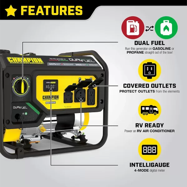 imageChampion Power Equipment 4375Watt Dual Fuel Portable Generator RV Ready43753500Watt  Dual Fuel  CARB