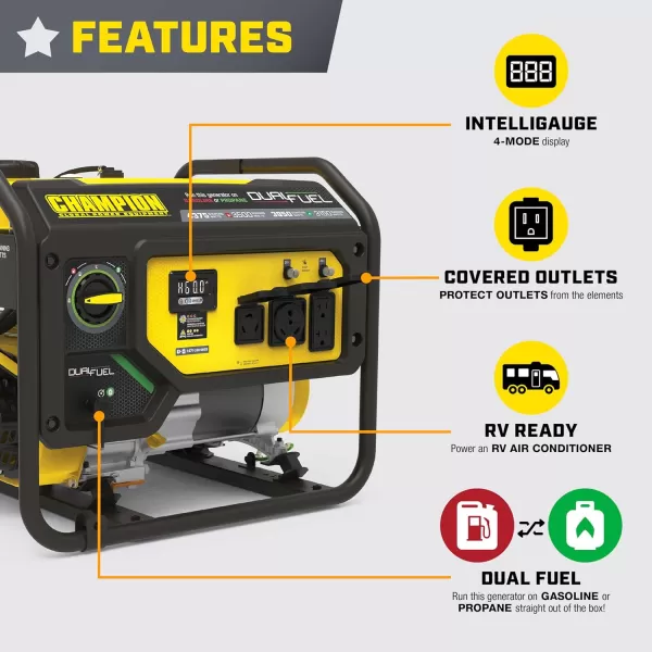 imageChampion Power Equipment 4375Watt Dual Fuel Portable Generator RV Ready43753500Watt  Dual Fuel  CO