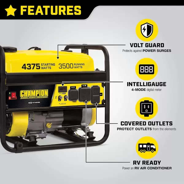 imageChampion Power Equipment 4375Watt Dual Fuel Portable Generator RV Ready43753500Watt  Gas  CARB