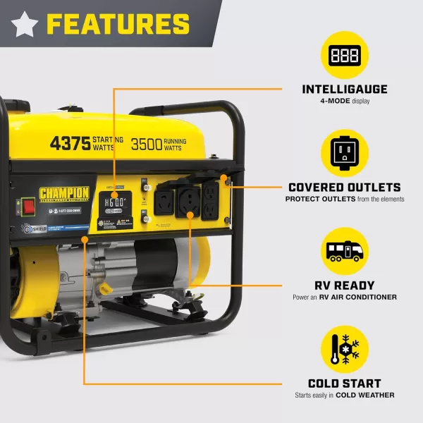 imageChampion Power Equipment 4375Watt Dual Fuel Portable Generator RV Ready43753500Watt  Gas  CO