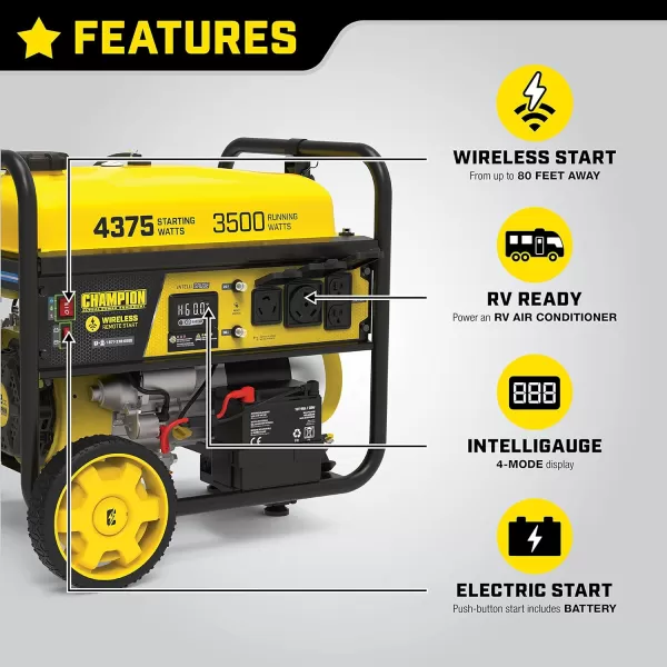 imageChampion Power Equipment 4375Watt Dual Fuel Portable Generator RV Ready43753500Watt  Gas  Remote Start  CO  CARB