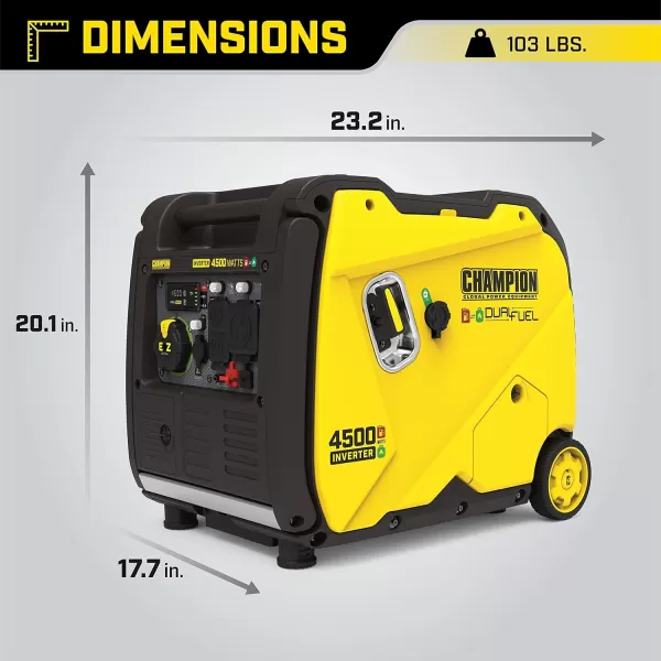 imageChampion Power Equipment 4500Watt RV Ready Portable Inverter Generator with Quiet Technology and CO Shield4500Watt  Dual Fuel  EZ Electric Start