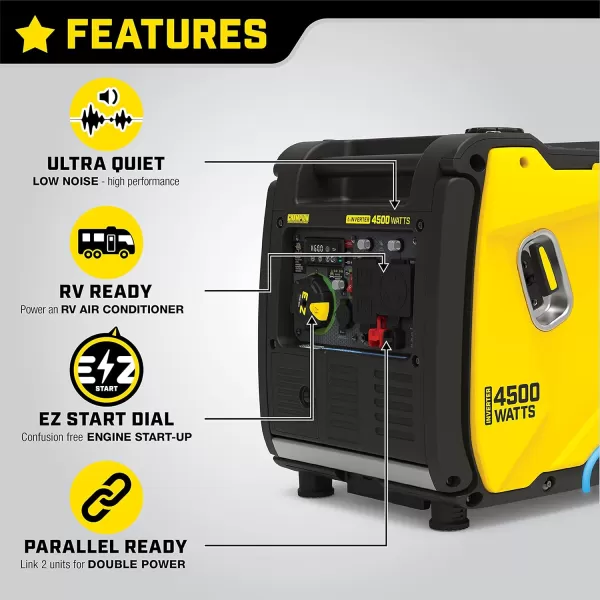 imageChampion Power Equipment 4500Watt RV Ready Portable Inverter Generator with Quiet Technology and CO Shield4500Watt  Gas  EZ Remote Start  CO  CARB