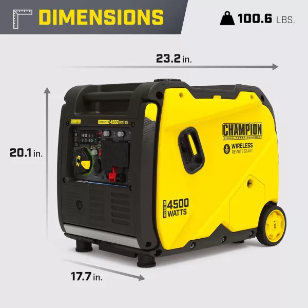 imageChampion Power Equipment 4500Watt RV Ready Portable Inverter Generator with Quiet Technology and CO Shield4500Watt  Gas  EZ Remote Start  CO